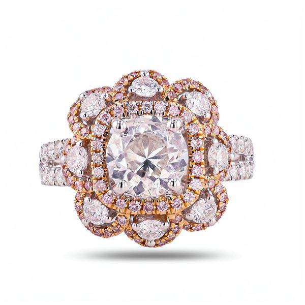 1.96 ctw I COLOR I1 CLARITY Diamond 18K White & Rose Gold Ring w/ Pink Diamonds