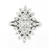 Image 3 : Vintage 14K White Gold 1.03 ctw Prong Diamond Navette Shape Tiered Cluster Ring