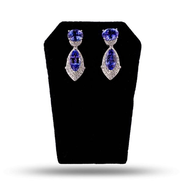 12.28 ctw Tanzanite and 1.43 ctw Diamond Platinum Earrings