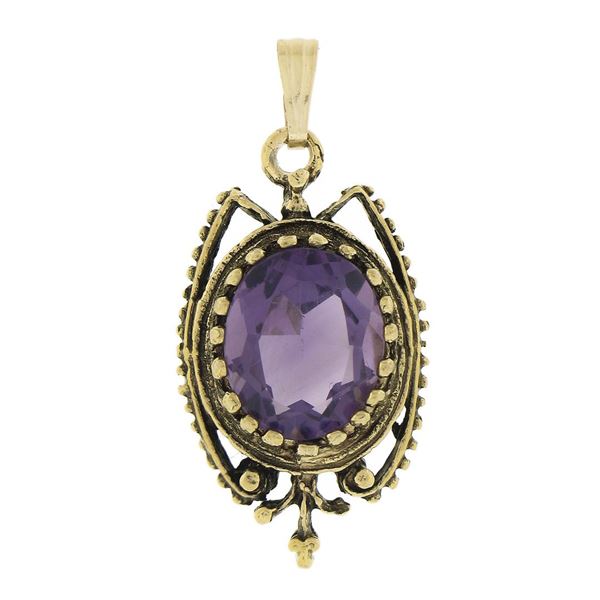 Vintage Victorian Revival 14k Yellow Gold Oval Cut Amethyst Bead Charm Pendant