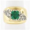Estate 14k Gold 2 ctw Green Emerald & Diamond Wide Unique Polished Cigar Band Ri