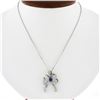 Vintage 18K White Gold 1 ctw Sapphire & Diamond Bow Ribbon Pendant w/ 14k Chain
