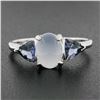 Image 2 : 14K White Gold Oval Cabochon Cut Chalcedony & 0.80 ctw Trillion Tanzanite Ring