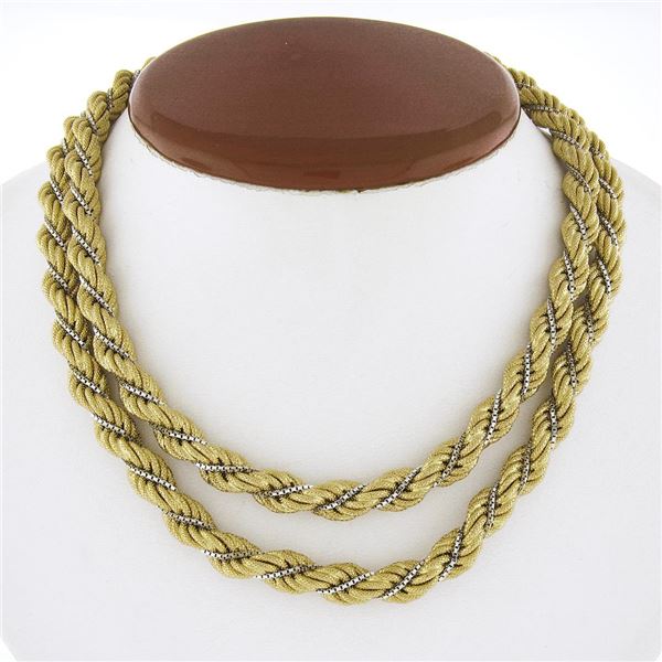 Milor 18K Gold 32" Long 7.8mm Wide Textured Rope Wrapped w/ Box Chain Necklace