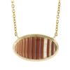 Image 2 : New 14k Yellow Gold Oval Orange Banded Agate Pendant Adjustable Chain Necklace