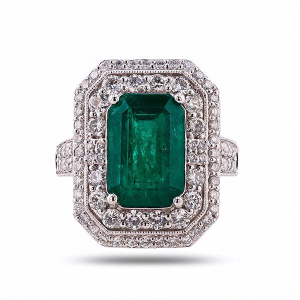 5.37 ctw Emerald and 1.50 ctw Diamond Platinum Ring (GIA CERTIFIED)