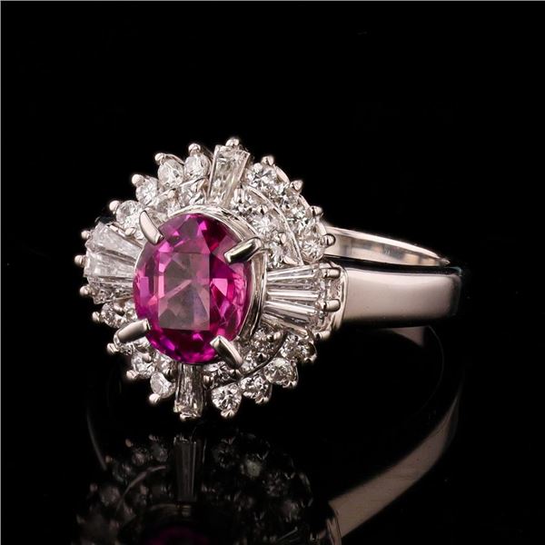 1.33 ctw Purplish Pink Sri Lanka Sapphire and 0.60 ctw Diamond Platinum Ring (GI