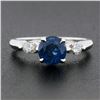 Image 2 : Vintage 14k White Gold 1.28 ctw GIA Round Sapphire & Marquise Diamond Accents Ri