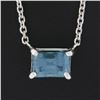 Image 3 : New 14K White Gold Rectangular Cut Prong Blue Zircon Solitaire Pendant & Chain