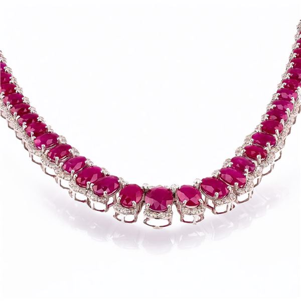 53.07 ctw BURMESE Ruby and 5.19 ctw Diamond Platinum Necklace (GIA CERTIFIED)