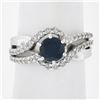 Image 1 : Solid 14K White Gold 1.40 ctw Round Cut Sapphire & Diamond Solitaire Wavy Ring