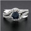 Image 2 : Solid 14K White Gold 1.40 ctw Round Cut Sapphire & Diamond Solitaire Wavy Ring