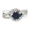 Image 4 : Solid 14K White Gold 1.40 ctw Round Cut Sapphire & Diamond Solitaire Wavy Ring