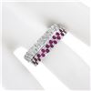 Image 3 : NEW 14K Gold 0.85 ctw Pave Pink Sapphire & Diamond Dual Stack Look Wavy Band Rin