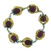 Image 3 : Vintage Gold 6.75" Cabochon Ruby & Turquoise Textured Leaf Link Bracelet