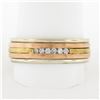 Image 1 : Vintage Mens 14k Multi Tone Gold 0.10 ctw Channel Set Diamond Grooved Band Ring