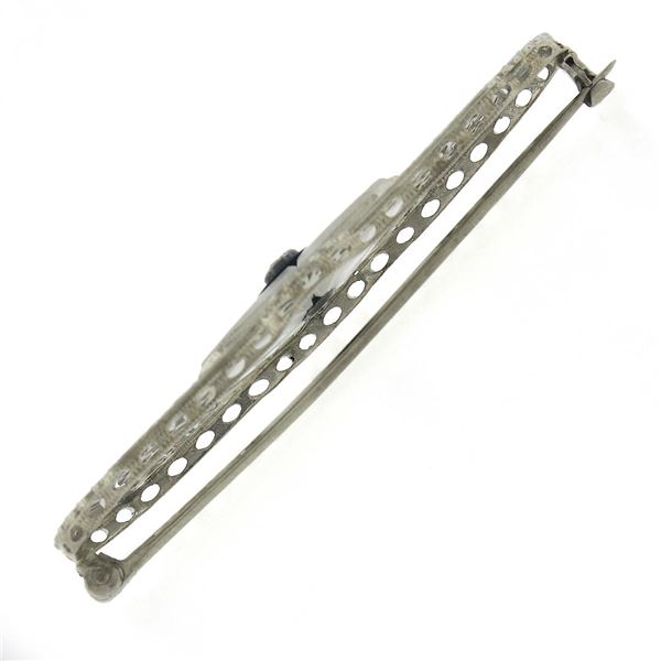 Antique Art Deco 14k Gold Camphor Glass w/ Diamond & Onyx Filigree Pin Brooch