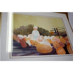 Framed Print of Lady with Pumpkins