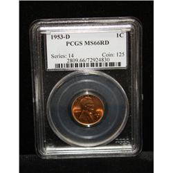1953 D Lincoln Penny Coin PCGS 66RD