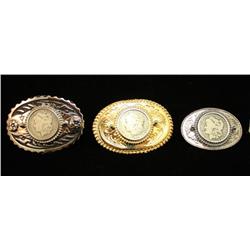 3 Belt Buckles Morgan Silver Dollars in Middles
