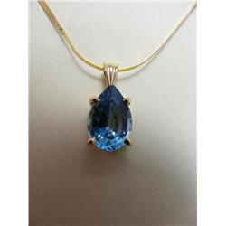 14k Gold Chain & Pendant with Blue Topaz Stone