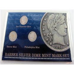 Barber Silver Dime Mint Mark Set