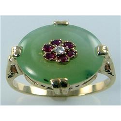AAA Grade Apple Jade & Burmese Ruby & Diamond Ring