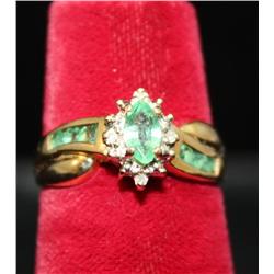 10k Yellow Gold  Diamond & Emerald Ring