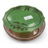 Image 1 : Vintage Deco Pink Glass Vanity Jar With Green Bakelite Lid