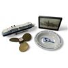 Image 1 : Vintage Nautical Collectibles: Ashtray, Holland Lines Delt Porcelain Boat, Brass Motor, & Framed Sil
