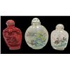 Image 1 : 3x Vintage Snuff Bottles: 1x Cinnabar, 2x Reverse Painted
