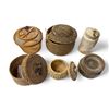 Image 1 : 6x Vintage Handmade Lidded Containers: Stoneware & Weaved Straw / Wood