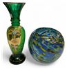 Image 1 : 2x Vintage Art Glass Vases (1 Czech Hand Painted & Murano Glass)