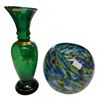Image 2 : 2x Vintage Art Glass Vases (1 Czech Hand Painted & Murano Glass)