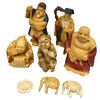 Image 2 : Vintage Variety: Jade Elephants, Jade Buddha, Carved Specimen Elephants+ Flower, & Resin Figurines