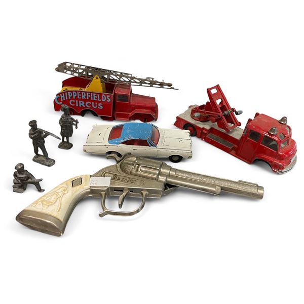 Assorted Vintage Toy: Marshal Cap Gun, Soldiers, & Die Cast Cars (Corgi & Dinky)