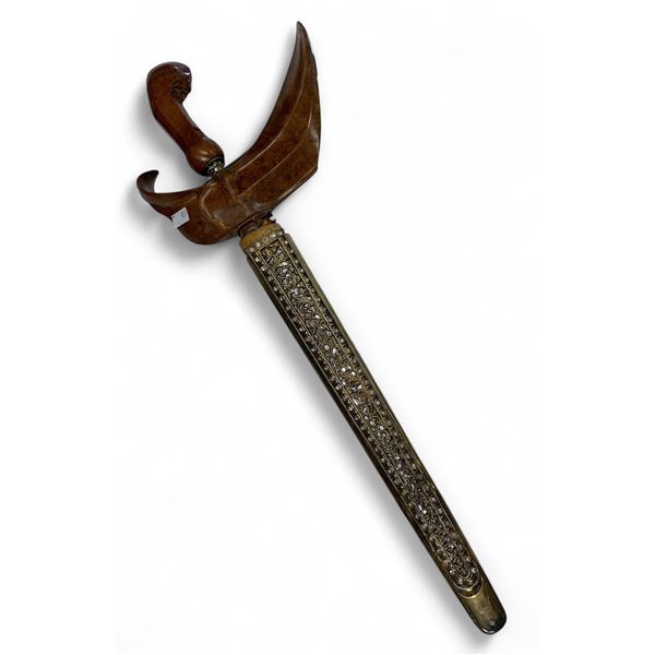 Vintage Hand Made Wooden Sword With Brass Sheath