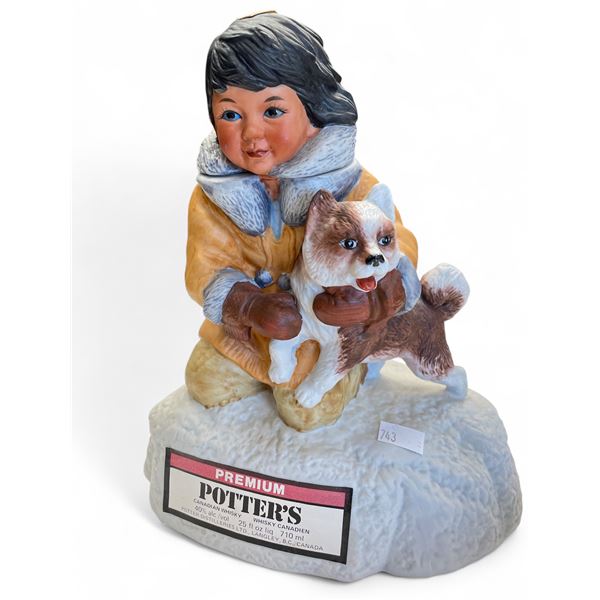 1978 Premium Potter's Canadian Whiskey Alaskan Child & Dog Porcelain Bottle