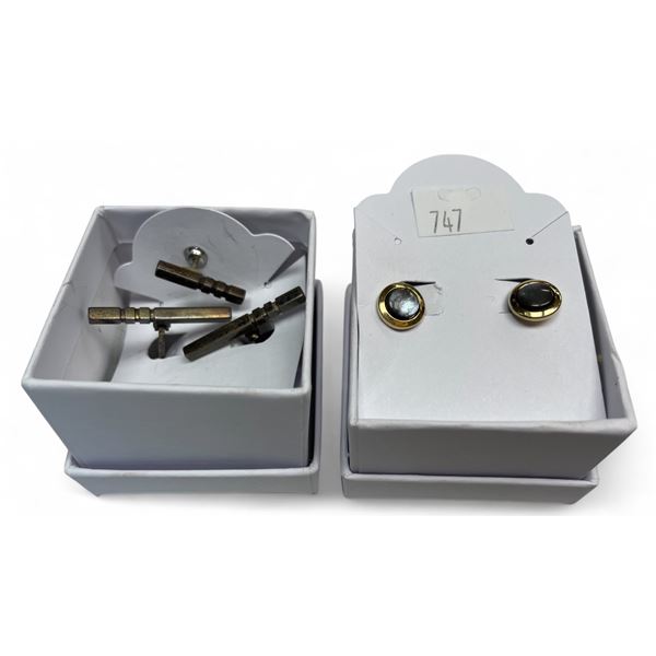 2x Cufflinks (1 Set Sterling Silver With Tie Pin)