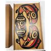 Image 3 : 2x Vintage First Nations Wooden Boxes: Clarence Mills Porcelain Tile & Painted Lid