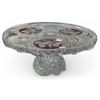 Image 1 : Vintage Crystal Cake Plate With Bird Motifs & Red Glass Details