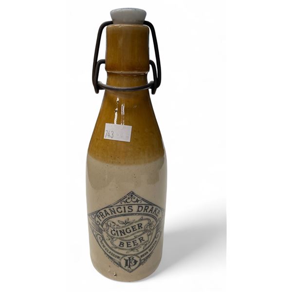 Antique Francis Drake Nova Scotia Ginger Beer Stoneware Bottle