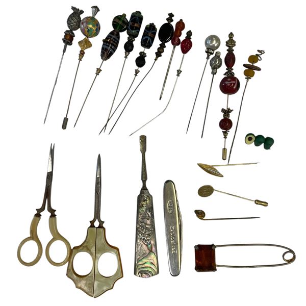 Vintage Variety: Hat Pins, Scissors, & Abalone Finger Nail Cleaner