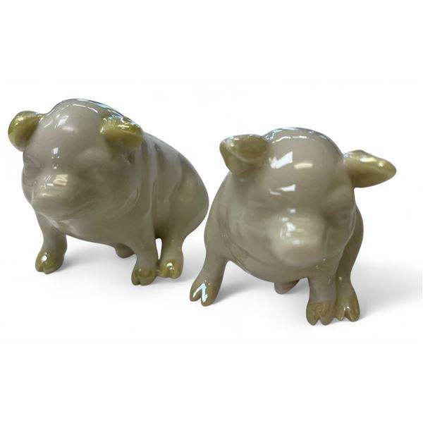 2x Vintage Belleek Pig Figurines