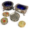 Image 1 : Vintage Variety: Salt Cellars With Cobalt Blue Glass Inserts & Small Trinket Boxes