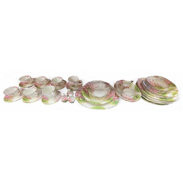 49x Pieces Of Royal Albert "Blossom Time" Chinaware : Tea Cups/Saucers, Salt/Pepper, Bowls, Plates, 