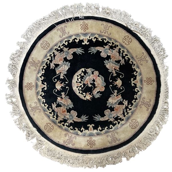 Vintage Asian 4 Toed Dragon Theme3d Circular Area Rug