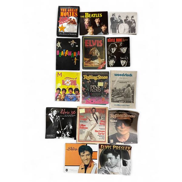 Group - Elvis calendars, Vintage Rolling Stone Magazines, Vintage Beatles Picture, Etc.