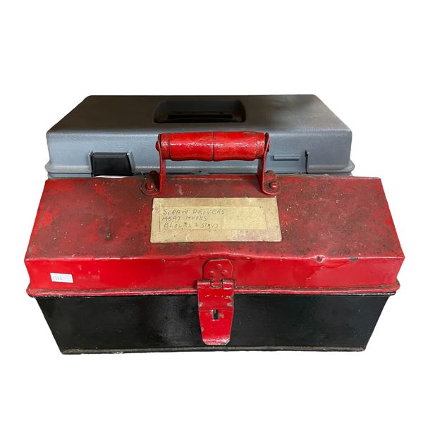 Metal & Plastic Toolboxes w/ Misc. Vintage Tools & Hardware