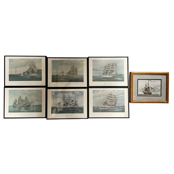 Framed Prints of Famous Ships by Chas Landgren (x6)